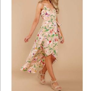 Tan Floral Wrap Dress